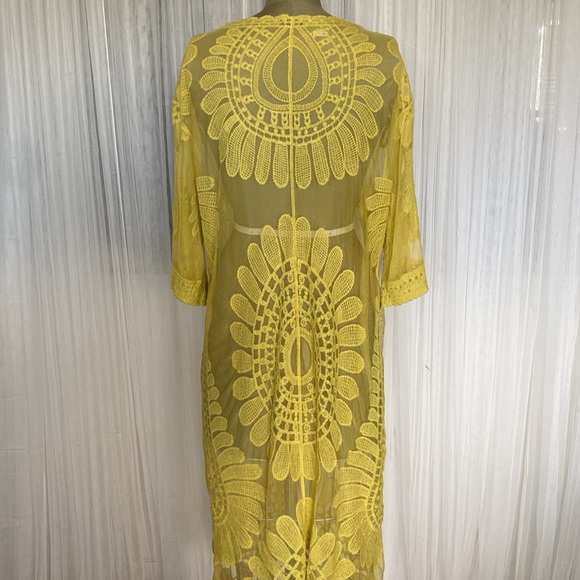 Klasiks yellow gold embroidery duster kimono! Boho, beach one size - Picture 5 of 16